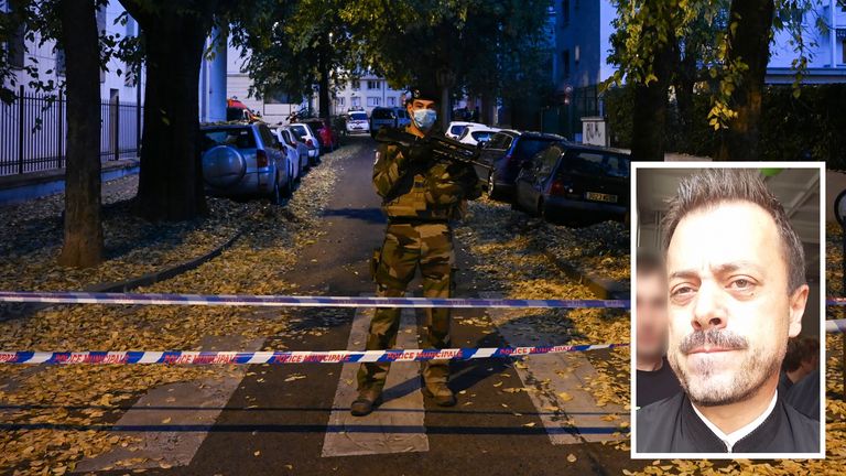 The victim (inset) has been identified as 45-year-old Nikolas Kakavelakis. Pic: Amis de la communauté hellénique de Lyon