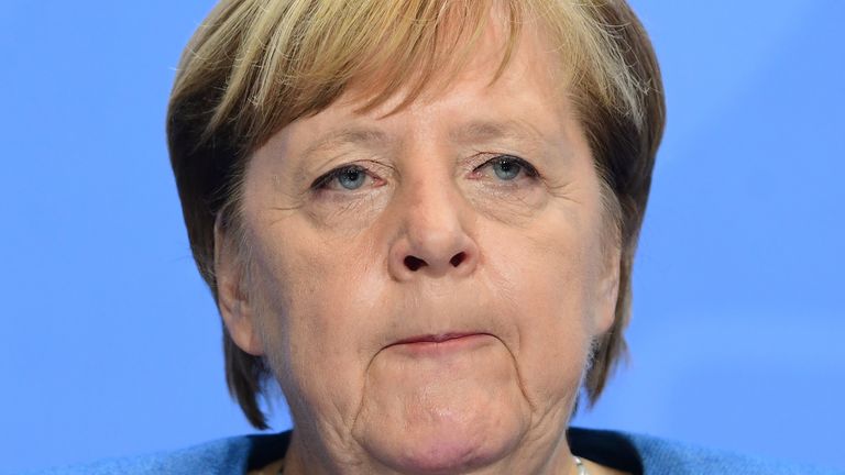 BERLIN, GERMANY - OCTOBER 28: German Chancellor, Angela Merkel attends a press conference after a video conference with German State Premiers about the current coronavirus situation, at the Chancellery on October 28, 2020 in Berlin, Germany. (Photo by Filip Singer - Pool/Getty Images)
