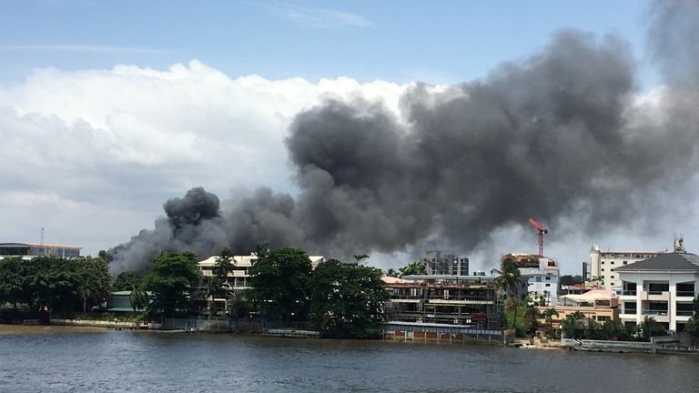 A general view of smoke arising from the Ikoyi prison that is on fire in Lagos on October 22, 2020