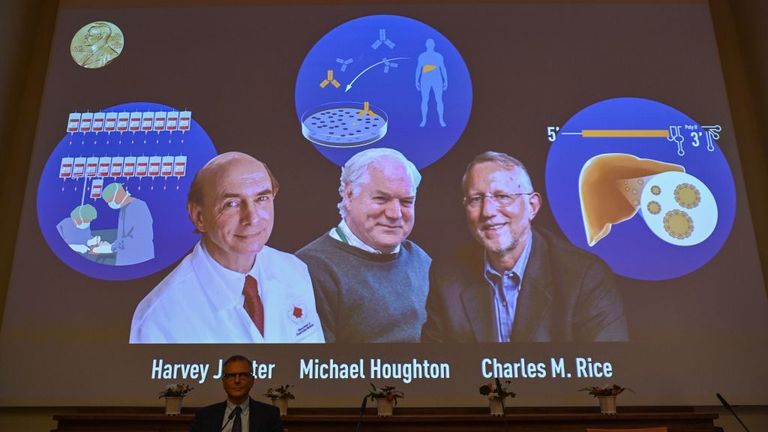 The 2020 Nobel Prize in Medicine goes to (L-R) American Harvey Alter, Briton Michael Houghton and American Charles Rice