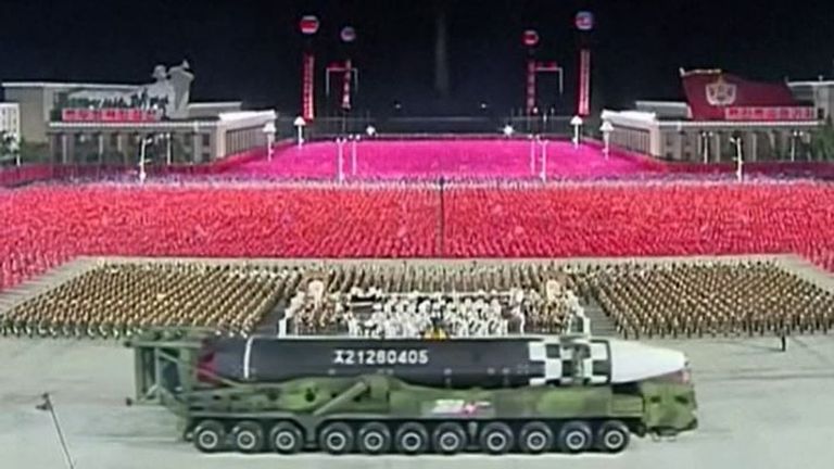 North Korea displays an apparently new missile during parade