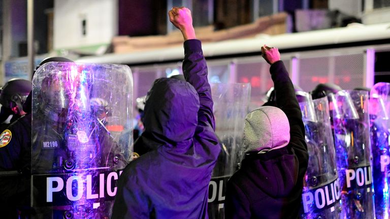 Protesters marched through the streets chanting