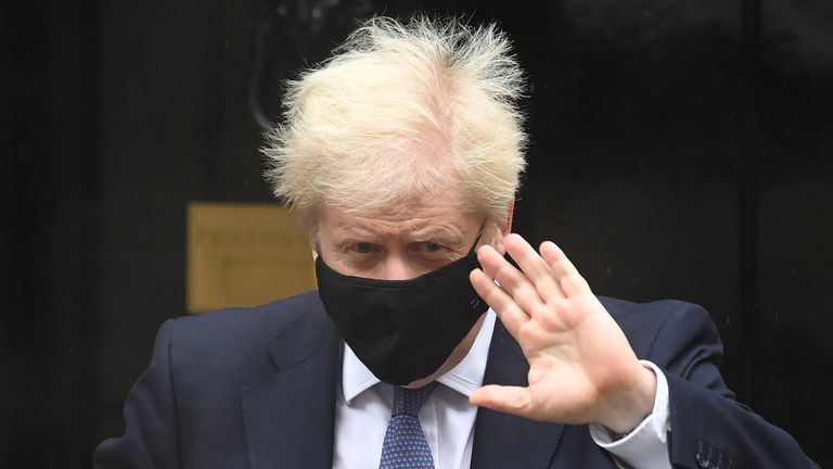 LONDON, ENGLAND - OCTOBER 21: Prime Minister Boris Johnson leaves Downing Street for Prime Minster&#39;s Questions on October 21, 2020 in London, England. The Prime Minister takes questions in the House of Commons from MPs on topics of political significance. The Leader of the Opposition is permitted to ask a total of six questions. (Photo by Leon Neal/Getty Images)
