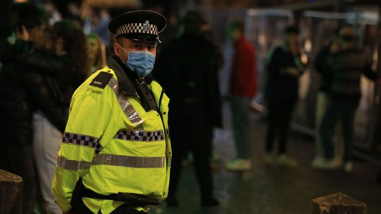 A police officer in Liverpool city center on Saturday