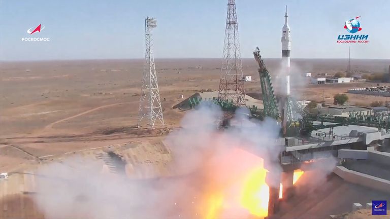 The Soyuz MS-1 spacecraft exploded from the launchpad at the Baikonur Cosmodrome in Kazakhstan to the International Space Station (ISS).  Photo: Roscommoms / Reuters