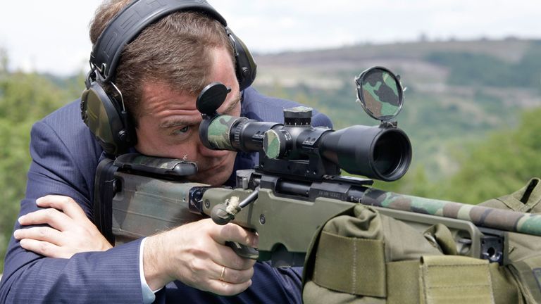 Former Russian president using an Accuracy international Sniper Rifle.