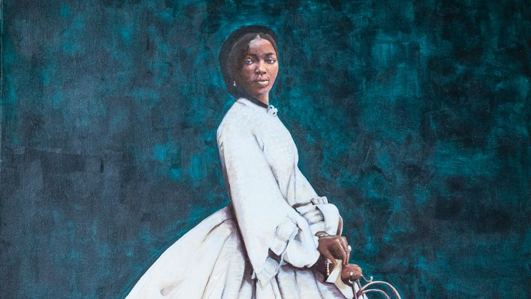 Issued by English Heritage of artist Hannah Uzor with her painting of Sarah Forbes Bonetta, Queen Victoria&#39;s African goddaughter, at Osborne, the Queen&#39;s seaside home on the Isle of Wight. The organisation is displaying the portrait as part of a plan to feature works of "overlooked" black figures connected with its sites.