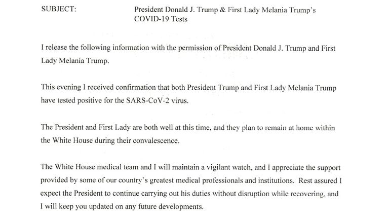 White House doctor Sean Conley said he was supporting the Trumps after they tested positive for COVID-19