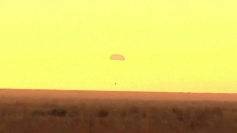 A Russian Soyuz spacecraft carrying a U.S. astronaut and two Russian cosmonauts landed by parachute on Thursday (October 22) morning in Kazakhstan, a NASA TV broadcast showed.
