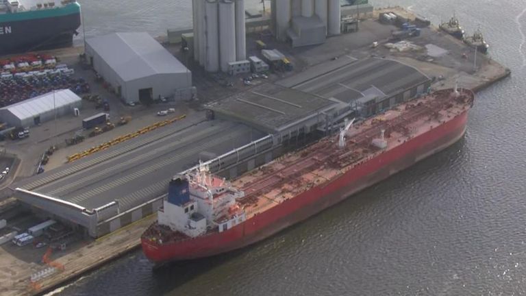 Tanker docks in Southampton