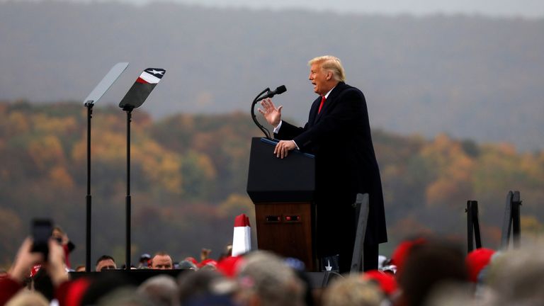 President Donald Trump speaks during a campaign event in Martinsburg, Pennsylvania, U.S., October 26, 2020