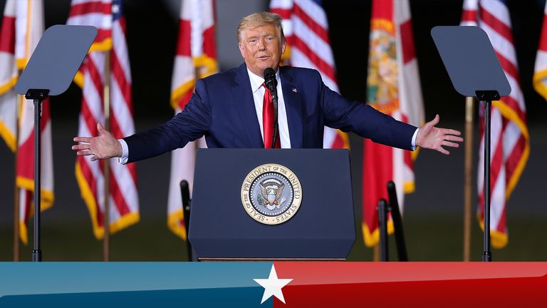 President Donald Trump speaks during a rally on October 23, 2020 in Pensacola, Florida
