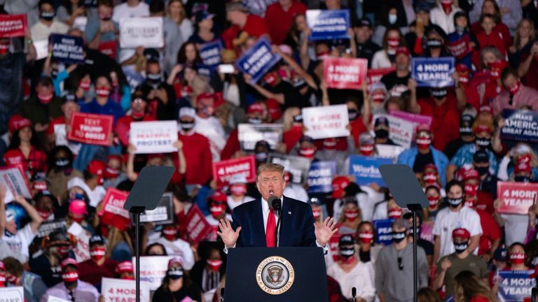 President Trump speaks at a campaign rally in Macon, Georgia