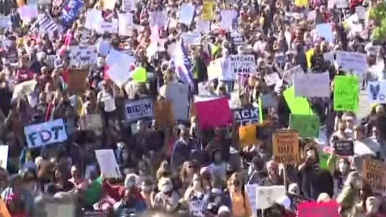  Thousands of people gathered for the Women’s March in Washington DC  to protest the nomination of Judge Amy Coney Barrett and to build momentum against President Trump.
