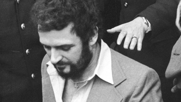 British serial killer Peter Sutcliffe, a.k.a. 'The Yorkshire Ripper,' in police custody, 1983. (Photo by Express Newspapers/Getty Images)