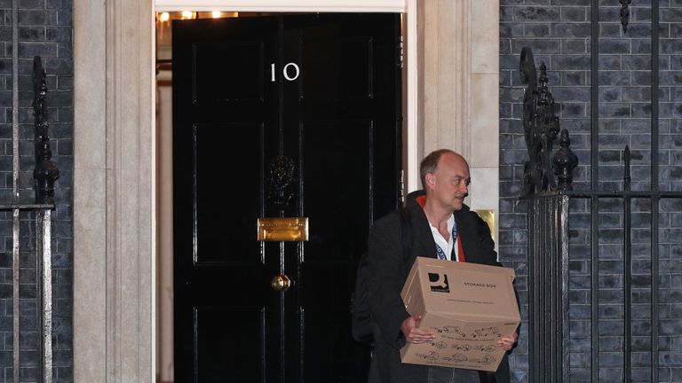 Prime Minister Boris Johnson's top aide Dominic Cummings leaves 10 Downing Street, London, with a box, following reports that he is set to leave his position by the end of the year.