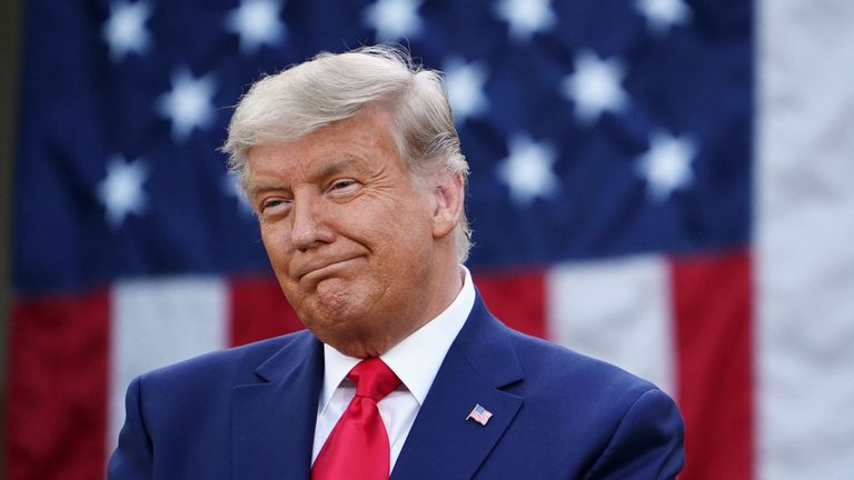 US President Donald Trump looks on after delivering an update on "Operation Warp Speed" in the Rose Garden of the White House in Washington, DC on November 13, 2020. (Photo by MANDEL NGAN / AFP) (Photo by MANDEL NGAN/AFP via Getty Images)