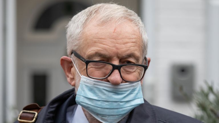 Former Labour leader Jeremy Corbyn leaves his house in North London ahead of the release of an anti-Semitism report by the Equality and Human Rights Commission (EHRC).