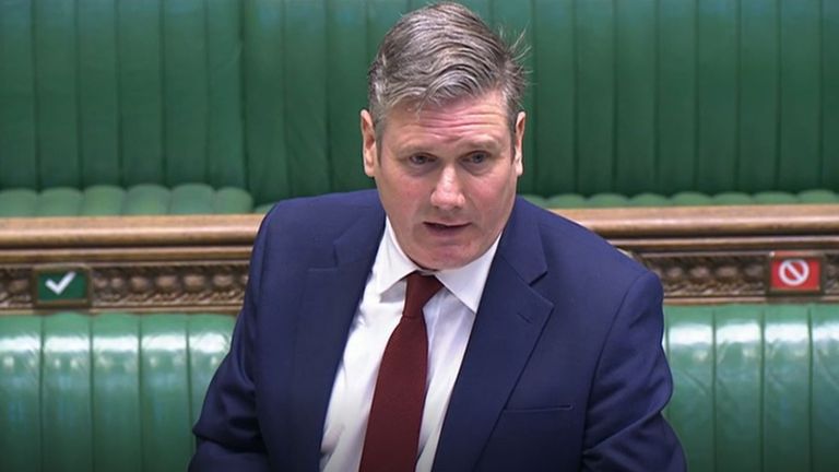 Labor leader Keir Starmer speaks during the Prime Minister's questions in the House of Commons, London.