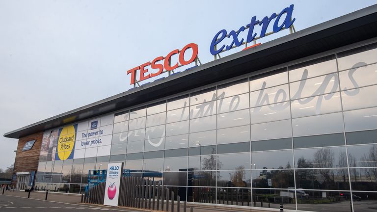 A general view of a Tesco Extra store in Wisbech, Cambridgeshire. Cambridgeshire Police officer Simon Read is facing charges of attempting to to buy a 9.95 box of 12 Krispy Kreme donuts for seven pence by sticking a barcode for carrots on them and going through a self-service checkout at the Tesco Extra store.