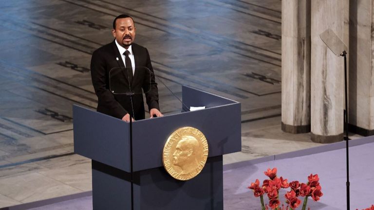 Ethiopian Prime Minister Abiy Ahmed Ali was awarded the Nobel Peace Prize last year for his efforts to achieve peace and international cooperation.