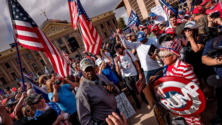 Supporters of US President Donald Trump demonstrate in front of the Arizona State Capitol in Phoenix, Arizona, on November 7, 2020