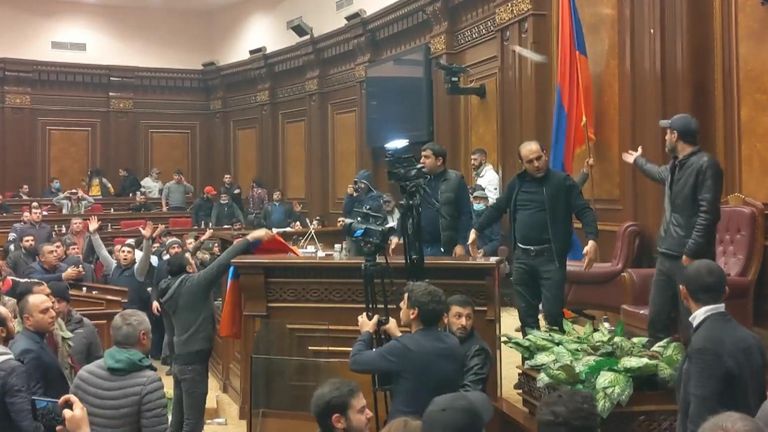 Protesters broke into the government building after ceasefire with Azerbaijan over the Nagorno-Karabakh region was signed 