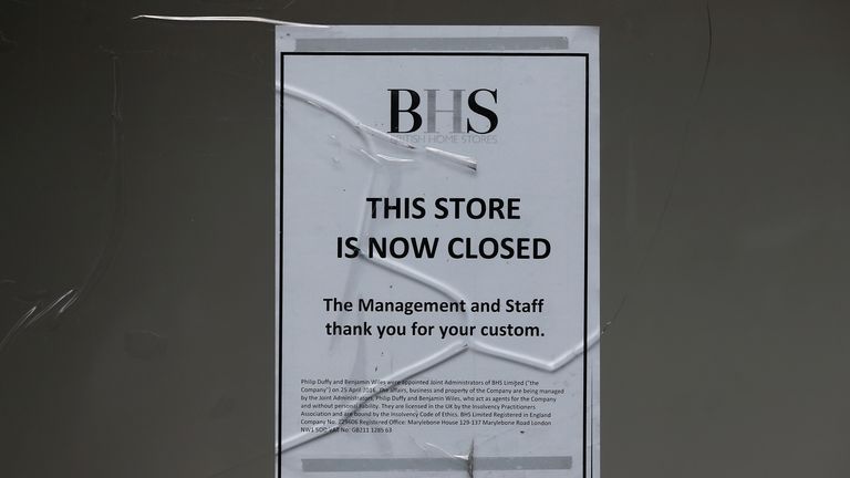 A notice is displayed in the windows of the Wood Green branch of department store chain BHS