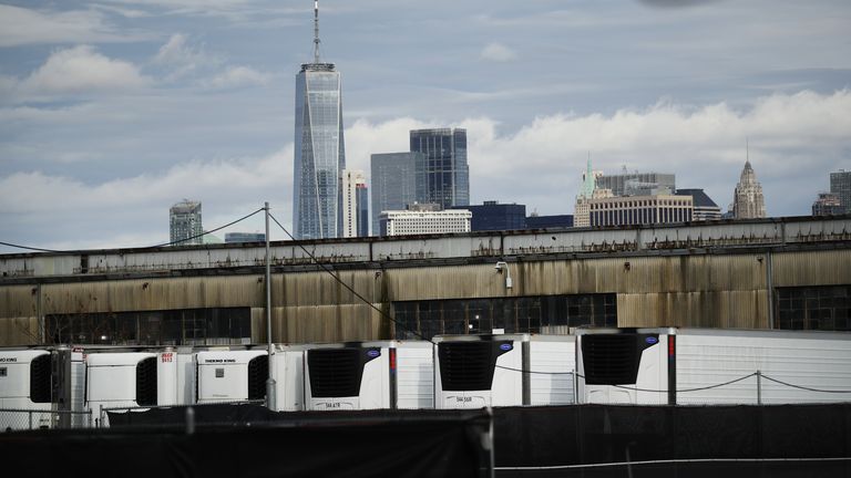 Refrigerated trucks are holding the bodies of COVID-19 victims at South Brooklyn Marine Terminal