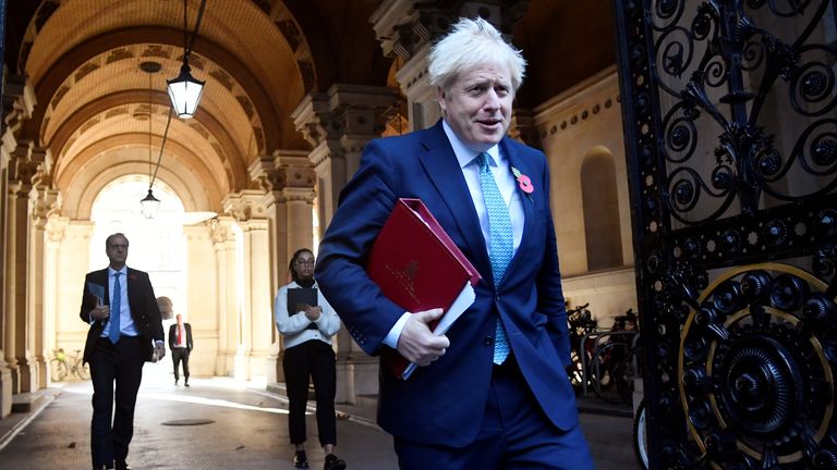 Britain&#39;s Prime Minister Boris Johnson leaves a cabinet meeting at the Foreign and Commonwealth Office (FCO), in London, Britain, November 3, 2020. REUTERS/Toby Melville
