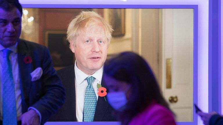 Prime minister, Boris Johnson addresses the CBI annual conference in central London via video link 4/11/20