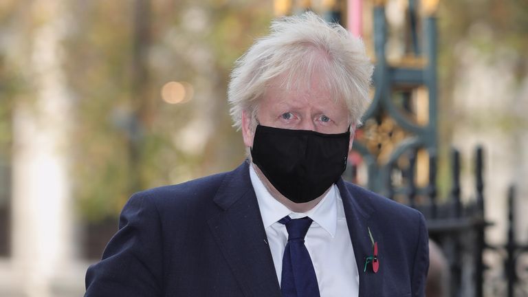 The PM wore a mask as he headed to Westminster for the service