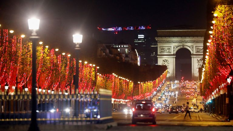 The Champs Elysees illuminated in Paris, France