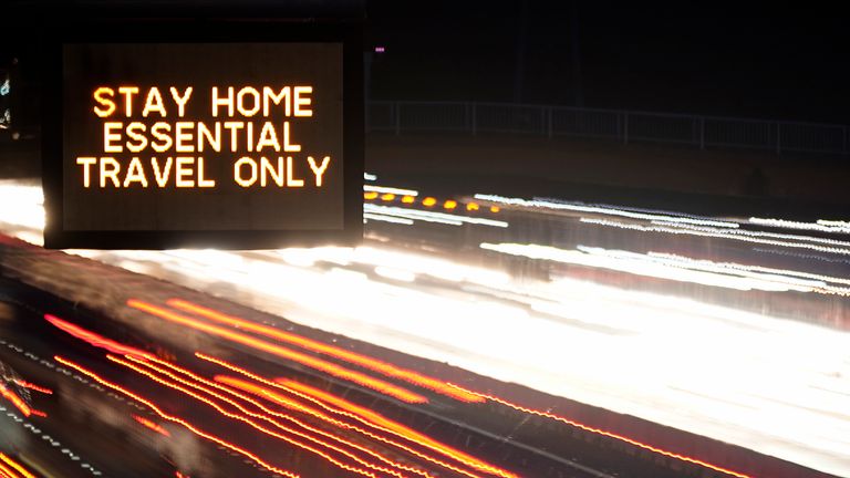 In these long exposure photos, an electronic matrix sign informs motorists on the M6 ​​in Cheshire & # 39; Home Essential Travel Cable & # 39;  On November 11, 2020 