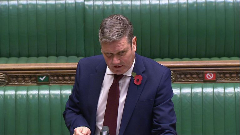 Labour leader Sir Keir Starmer questions the prime minister over the new national lockdown plans