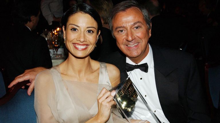 TV presenters Melanie Sykes and Des O&#39;Connor at the Royal Television Society Programme Awards 2002 at the Grosvenor House Hotel, London on March 18, 2003. They present "Today With Des and Mel" which won an award for the best Daytime Programme