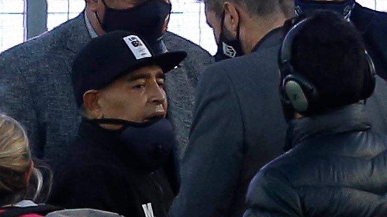 Maradona at Gimnasia y Esgrima&#39;s match against Patronato on Friday 