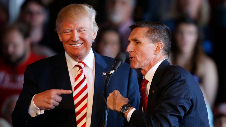 Donald Trump and retired General Michael Flynn during the 2016 election campaign