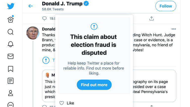 Twitter is warning users if they attempt to &#39;Like&#39; a disputed claim
