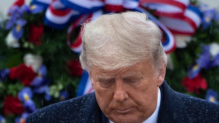 Mr Trump placed a wreath on the Unknown Soldier&#39;s tomb on Wednesday, as he continues to dispute the election result