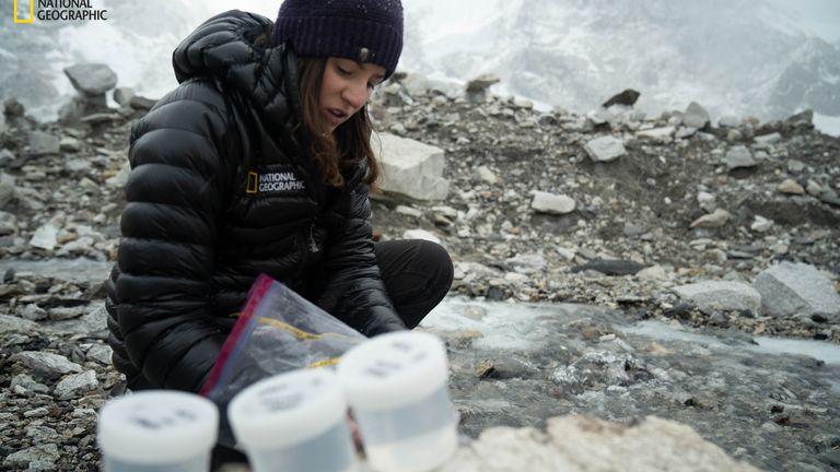 Undated handout photo issued by the University of Plymouth of samples being collected near Everest Base Camp during the National Geographic and Rolex Perpetual Planet Everest Expedition. Microplastics have been discovered in snow and stream water close to the summit of Mount Everest, scientists have revealed.