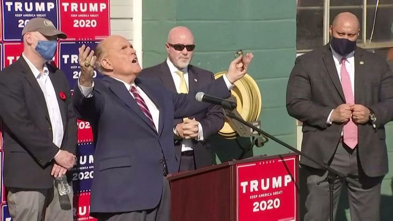 Trump&#39;s campaign lawyer Rudy Giuliani learns that US TV networks have called Joe Biden&#39;s victory
