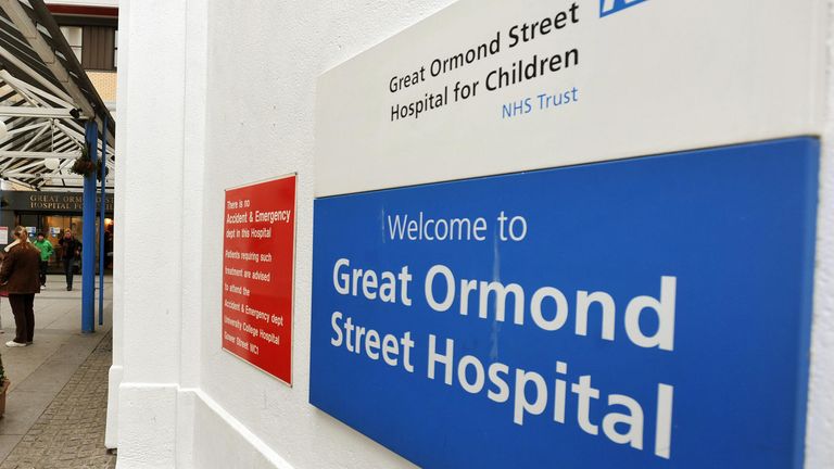 The main entrance to the Great Ormond Street hospital for children in central London. 