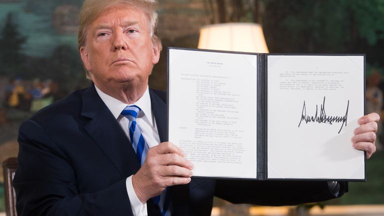 Donald Trump signed a document reinstating sanctions against Iran after announcing the US withdrawal from the Iran Nuclear deal