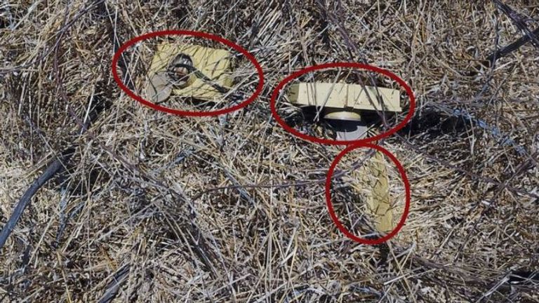 Israeli Defence Force issued this photo saying three claymore anti-personnel mines were discovered on the Israeli side of the Syria-Israeli border