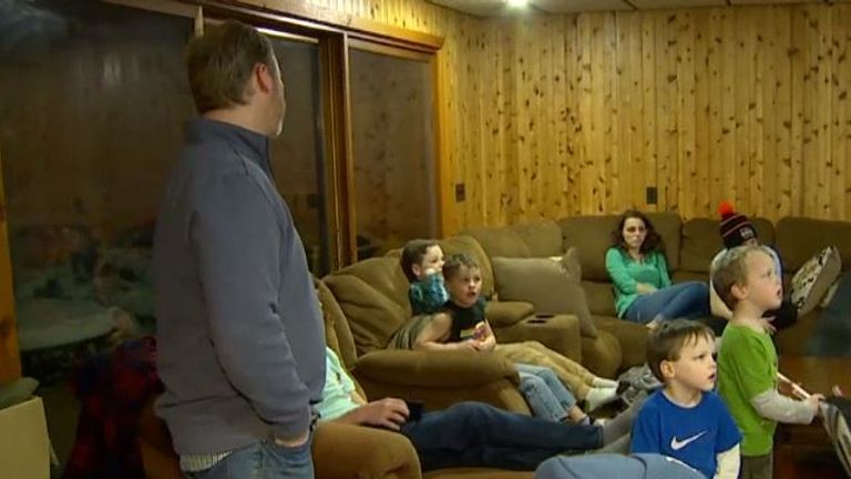 Jay Schwandt is seen with some of his now 15 children in 2018. Pic: NBC