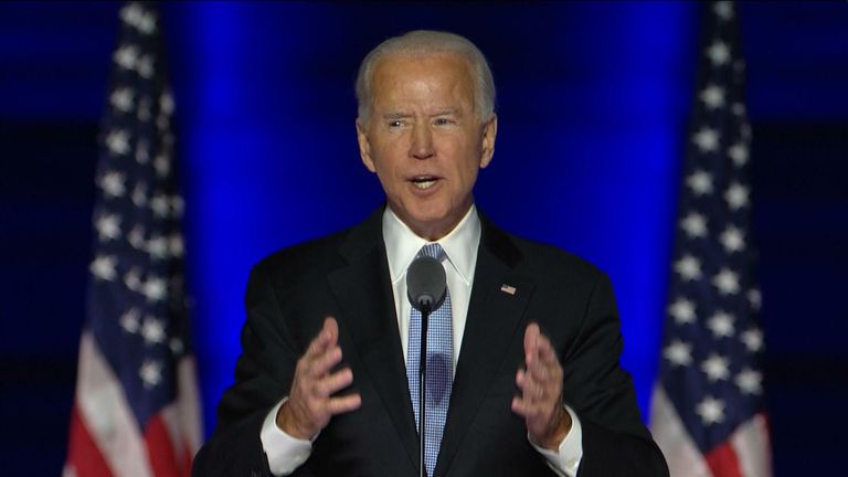 Joe Biden gives a victory speech as he elected president of the United States
