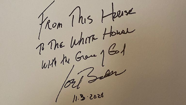 The message written by Joe Biden on a wall in his childhood home in Scranton. Pic: Biden pool/Axios 