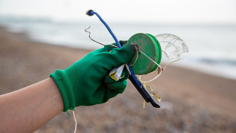 The garbage collectors also found many plastic and polystyrene lids.  Photo: Marine Conservation Society