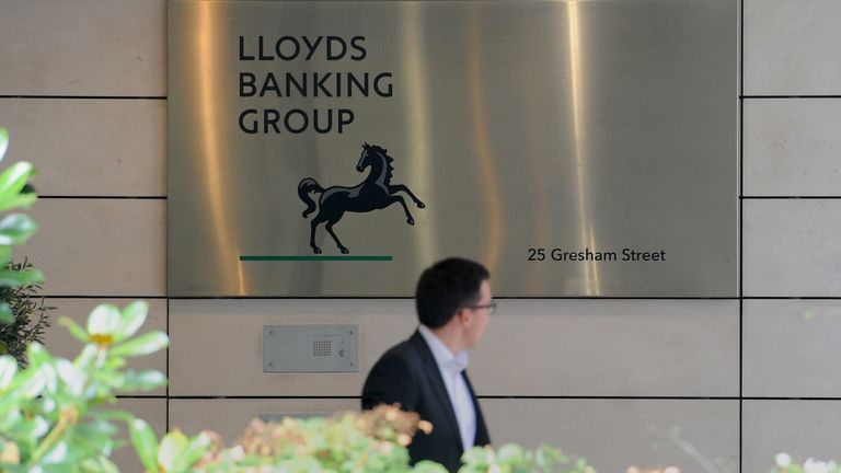 Signage outside the Lloyds Banking Group head offices in London